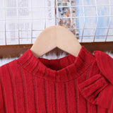 3-8Y Kid Girls Red Pit Strip Bow Fly-sleeved Suit 2 Pcs Set