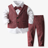 6M-5T Kid Baby Boy Performance Red Plaid Formal Christmas Suit 4 Pcs Set