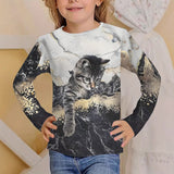 Casual Versatile Trend Animal Digital Printing Girls Crew Neck Long Sleeve T-Shirt