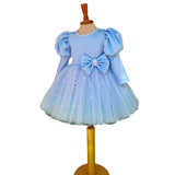 Kid Baby Girls Blue Fluffy Yarn Long Sleeve Princess Dress