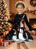 3-12Y Kid Girl Christmas  Autumn Winter Long-sleeved  3D Print Dresses