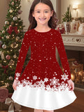 2-10T Kid Girl Christmas Long Sleeve Fashion Casual 3D Print Dresses
