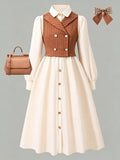 5-12Y Kid Girls  British Style Academic Suit Spring Autumn Retro White Dresses