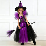 2-12Y Kid Girl Long Witch Performance Mesh Ghost Halloween Dress