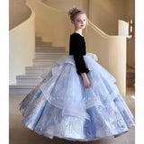 Kid Girl Host Evening Long Sleeve Birthday Show Piano Princess Dress
