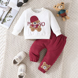 Baby Girl Autumn Winter Cartoon Letter Bear Embroidered 2 Pcs Sets