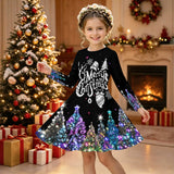 3-12Y Kid Girl Christmas  Autumn Winter Long-sleeved  3D Print Dresses
