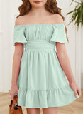 Kid Girl Summer Solid Halter Pleated Casual Dress