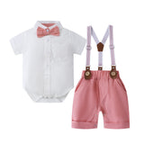Baby Boys Gentleman Short Sleeve Overalls Bow Tie 3 Pcs Set