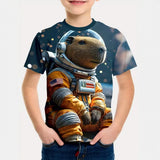 Kid Boy Fashion Cartoon Space Astronaut Summer Short Sleeve T-shirt Tops