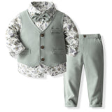 6M-5T Kid Baby Boys Floral British Style Birthday Suit 4 Pcs Set
