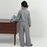 4-14T Kid Girl Fur Collar TikTok Design INS Style Zipper Suits 2 Pcs Set