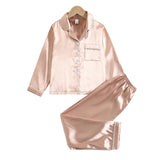 5-12T Kid Girl Solid Color Long-sleeve Imitation Silk Pajamas