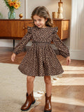 Leopard Print Long Sleeve Drip Neck Small Fly Sleeve Long Sleeve Ruffled Simple Dress