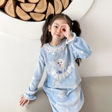 Kid Girls Princess Elsa Home Nightwear Warm Thick Flannel Pajamas