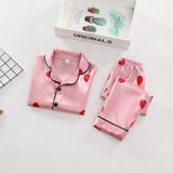 6M-4T Baby Girl Simulation Silk Cartoon Strawberry Fashion Long-sleeved Pajamas