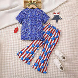 3-8T Kid Girl Independence Day Print Gradient 2 Pcs Set