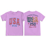Kid Boy Girl Round Neck Short Sleeves Loose Casual Summer Independence Day T-shirt