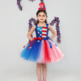 Independence Day Carnival Kid Girl Mesh Tutu American Flag Performance Dresses