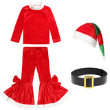 3-10Y Kid Girl Christmas Autumn Winter Party Red Costume 4 Pcs Set