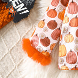 1-4Y Halloween Baby Cute Pumpkin Print Lapel Pajama 2 Pcs Set