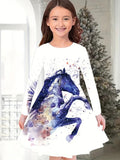 2-10T Kid Baby Girl Fashionable Foreign Pony Poly Print Cute Casual Dresses
