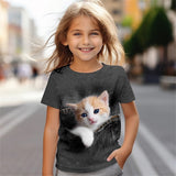 Kid Baby Girl Cute Kitten 3D Digital Printed Casual Short-sleeved T-shirt
