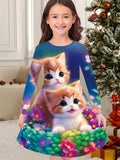 New Christmas Girls Christmas Theme Printed Crew Neck Dress