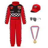 3-10Y Kid Boy Red Blue One-piece Plaid Track Racing Suit