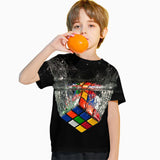 Kid Boy Rubik Cube 3D Digital Printing Casual Short-sleeved T-shirt