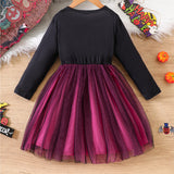 3-8Y Kid Girls Princess Halloween Skull Print Stitching Mesh Dresses