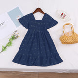Kid Baby Girls Popular Sleeveless Square Neck Pleated Backless Dresses