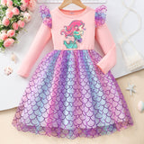 Kid Girl Long Sleeve Crew Neck Mermaid Mesh Dresses