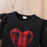 18M-6Y Kid Baby Girls Spring  Autumn Valentine's Day Plaid Love Embroidery 2 Pcs Set