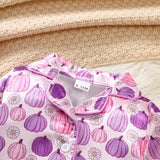1-4Y Halloween Baby Cute Pumpkin Print Lapel Pajama 2 Pcs Set
