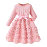 2-8Y Kid Baby Girls Solid Color Rose Flower Princess Dresses
