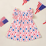 Independence Day Kid Baby Girls  Print Star Flying Sleeve Party Dress