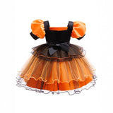 New Girls Princess Dress Halloween Costume Cosplay Witch Dress Bubble Sleeves Pumpkin Mesh Fluffy