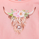 Baby Girl Fashion Casual Bull Head Printing Long-sleeved Flared 3 Pcs Sets