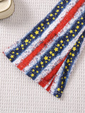 3-8T Kid Girls Summer English Graphic Star Stripe Print Flared 2 Pcs Set