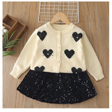 1-6T Kid Baby Girls Foreign Sequins Love Knitted Suit 2 Pcs Set