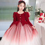 Kid Girls Velvet Evening Host Princess Autumn Dresses