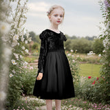 Kid Girl Velvet Long Sleeve Performance Piano Birthday Dresses