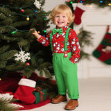 6M-8T Kid Baby Boy Overalls Christmas 4 Pcs Set