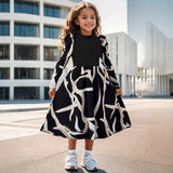 INS Girl Floral Print Decorative Long Sleeve Stand-Up Neck Bubble Sleeve Simple Dress