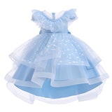 2-10T Kid Girl Shawl Lace Mesh Tutu Piano Host Performance Dresses
