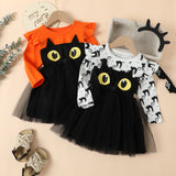 1-6T Kid Girl Halloween  Printed Mesh Cute Dresses