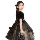 Children's Dress Princess Dress Girls' Evening Dress Light Luxury Niche French Black Host