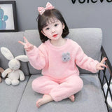 Kid Girl Autumn Winter Thickened Cute Coral Velvet Warm Flannel Pajamas