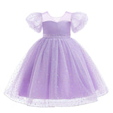 4-14T Kid Girls Bubble Sleeve Multicolor Wedding Performance Princess Dress